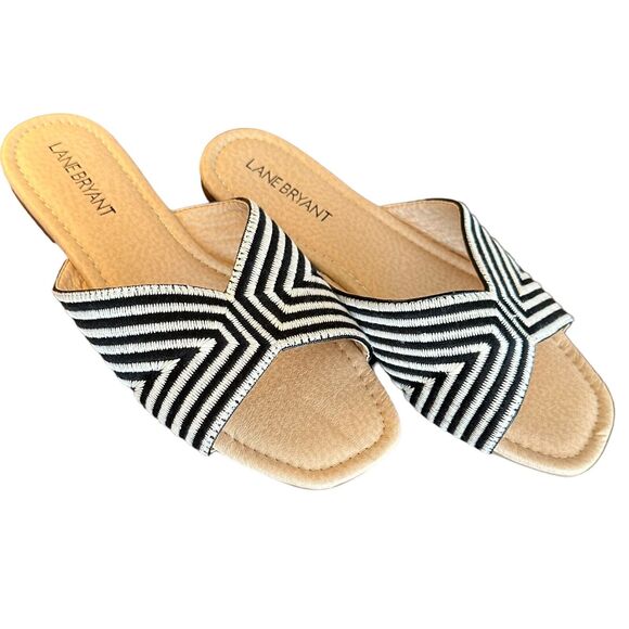 NWOT Lane Bryant Dream Cloud Stripe Textile Slide Black White Slip On- Size 8.5W - Picture 2 of 7